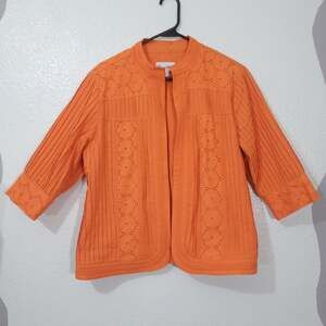 Vintage TanJay Jacket Womens Size 10 Orange Pleats Eyelet Floral 80s 90s casual